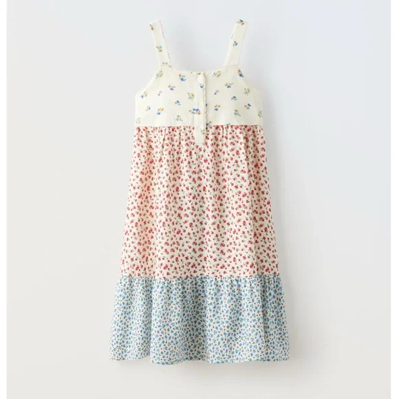 Zara Kids Girl Contrasting Floral Dress 8-9y NWT